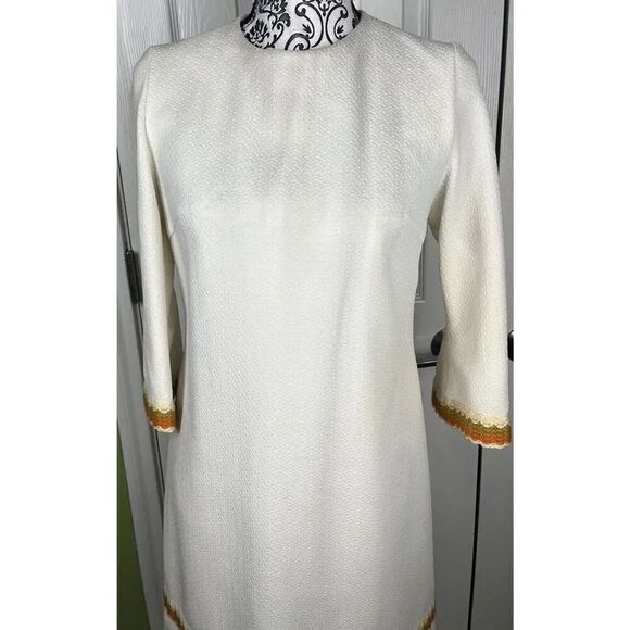 Vintage 1970s Ivory‎ Embroidered Tunic Dress Women’s Size 36/6 - Picture 2 of 9